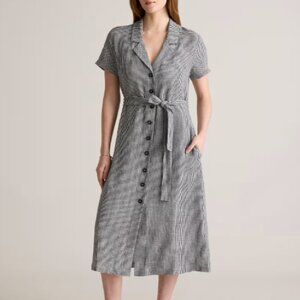Quince 100% European Linen Button Front Dress in Classic Mini Gingham